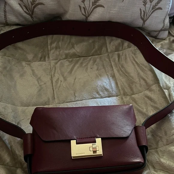 AllSaints Dark Red Leather Shoulder or belt bag - Picture 3 of 9
